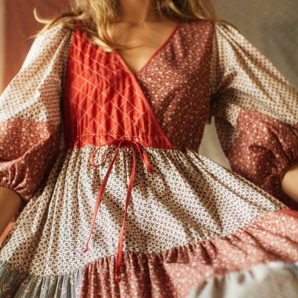 Like New! Christy Dawn Heirloom Patchwork Gina Dress in Colorblocked Rust (S) - Picture 9 of 10